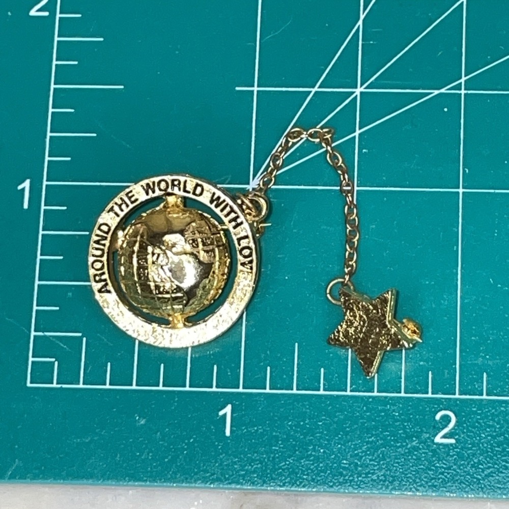 Vintage Around the World with Love |‎ Globe Pin Charm Gold Finish Star Pin